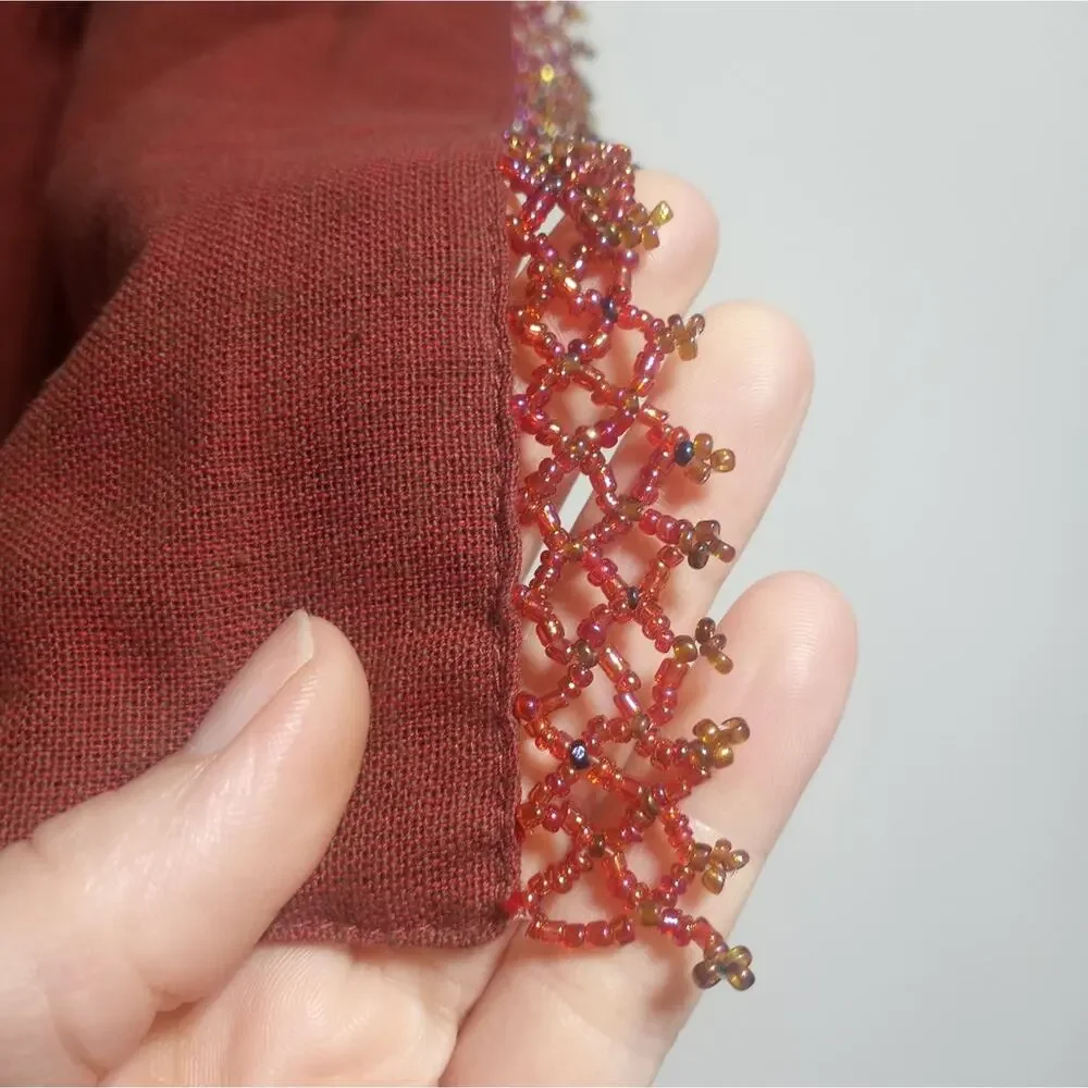 Pier 1 Imports 4 Burgandy Beaded Fringe Placemats